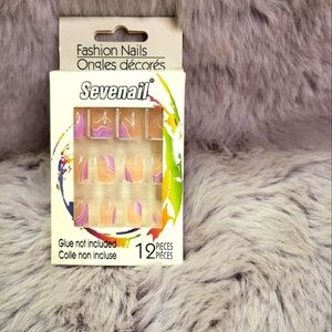 Sevenail square short sheer pink purple & white design artificial nails